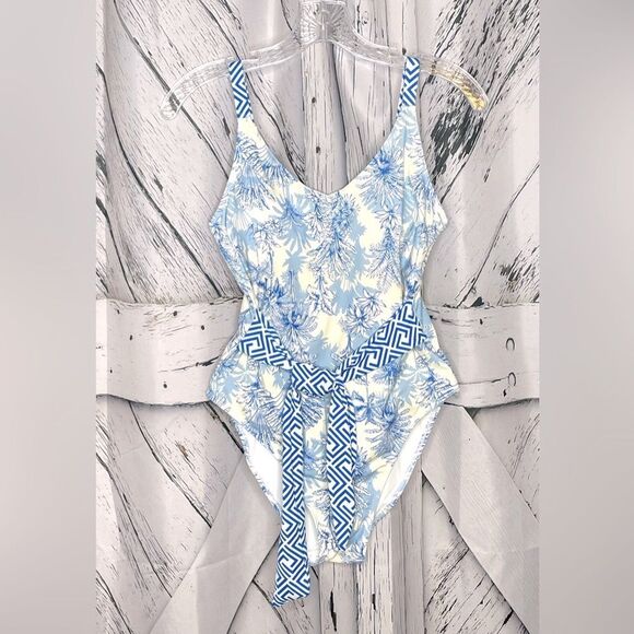 Nicole Miller Collection Blue and White One Piece Swimsuit M - Picture 1 of 9